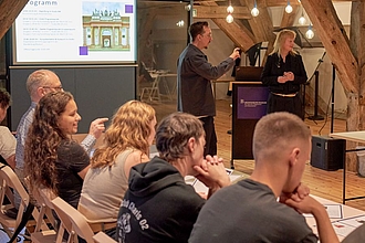 Exkursionstag im Juli 2025 nach Potsdam: Präsentation zum Programm im Brandenburg Museum – für Zukunft, Gegenwart und Geschichte. © HTW Berlin / Thomas Kämpfe